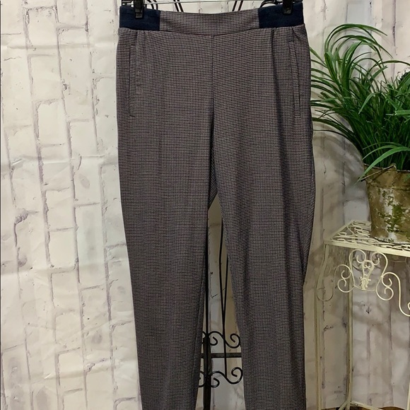 Zara Houndstooth Plaid Cuffed Slim Leg Dress Pants - Picture 1 of 12
